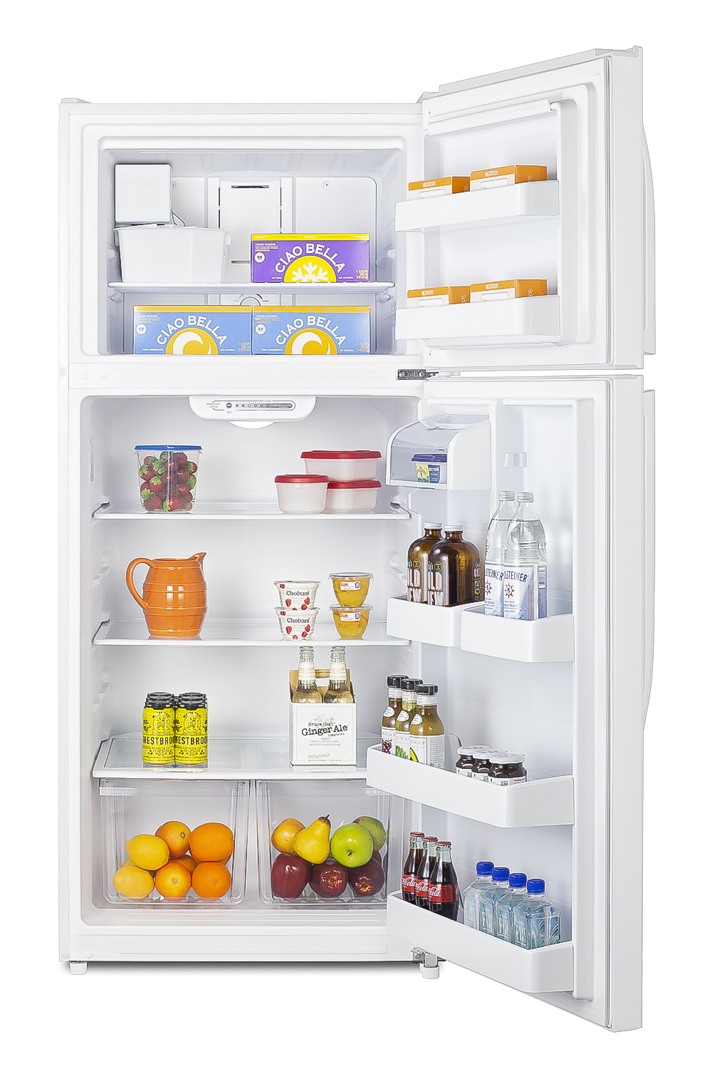 18 cu.ft. frost-free refrigerator-freezer in white with reversible doors and factory-installed icemaker